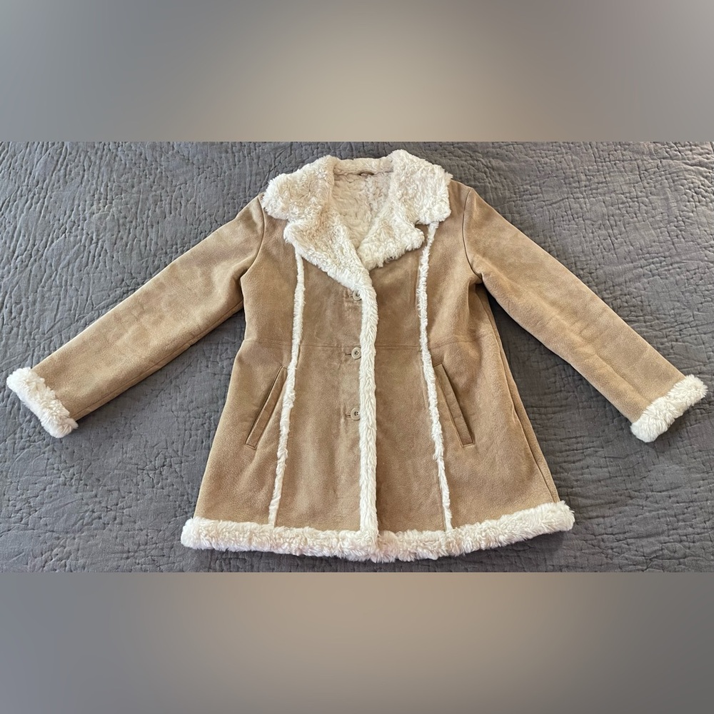 Penny Lane Wilsons Maxima Leather Coat Large Suede Faux Fur Boho Jacket VTG Y2K - Picture 1 of 16